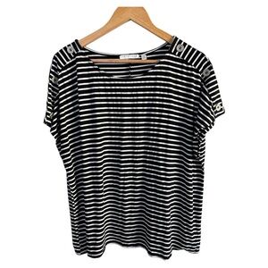Notations size 1X Black and White Striped Women's Top